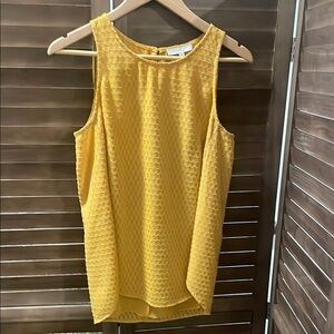 Mustard Yellow Sleeveless Blouse with Crew Neck and Textured Design